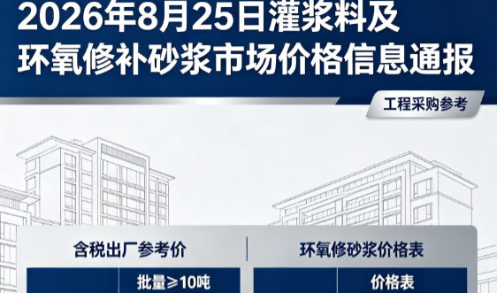 绥芬河2026年8月25日灌浆料及环氧修补砂浆市场价格信息通报